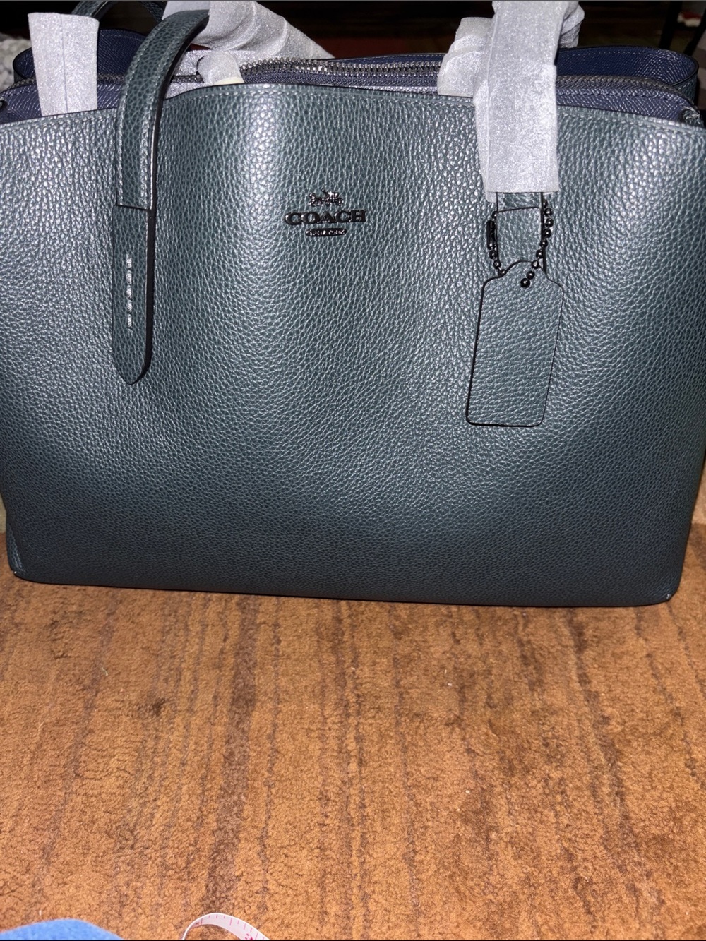 Coach Pebbled Leather Tote in Dark Green